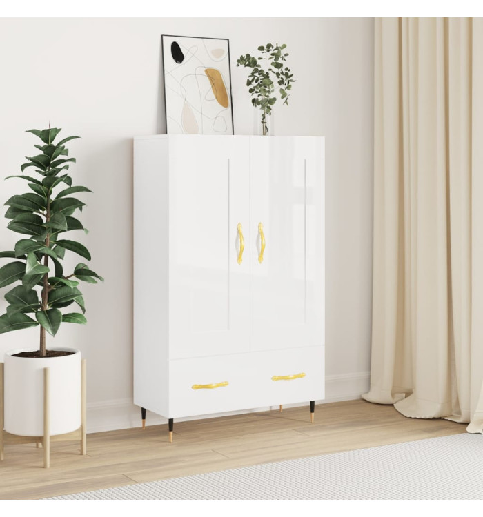 Buffet haut blanc brillant 69,5x31x115 cm bois d'ingénierie | Mobilier & Déco