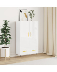 Buffet haut blanc brillant 69,5x31x115 cm bois d'ingénierie | Mobilier & Déco