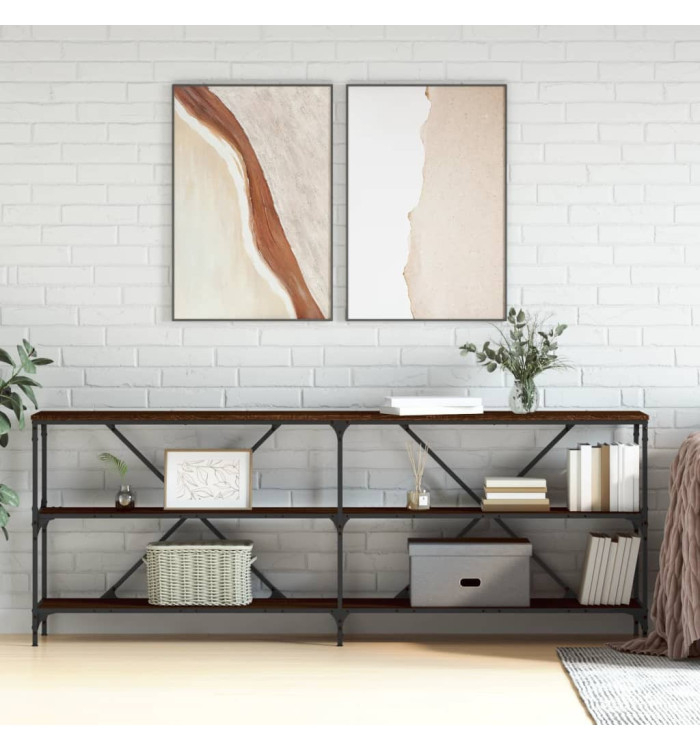 Table console chêne marron 200x30x75 bois d'ingénierie et fer | Mobilier & Déco