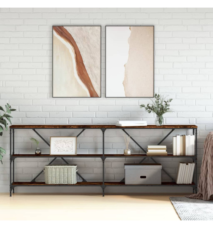 Table console chêne fumé 200x30x75 cm bois d'ingénierie et fer | Mobilier & Déco