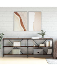 Table console chêne fumé 200x30x75 cm bois d'ingénierie et fer | Mobilier & Déco