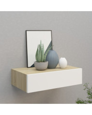 Étagère à tiroir murale chêne et blanc 40x23,5x10 cm MDF | Mobilier & Déco
