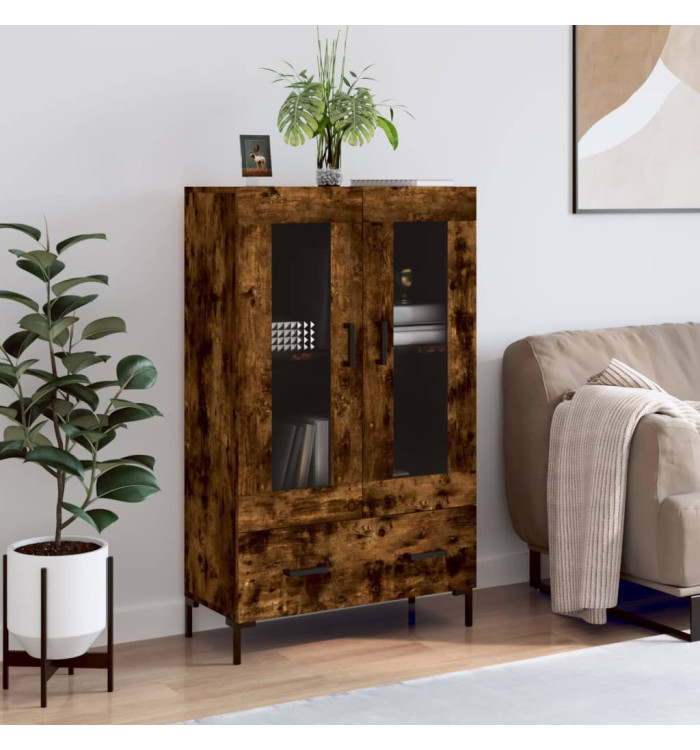 Buffet haut chêne fumé 69,5x31x115 cm bois d'ingénierie | Mobilier & Déco