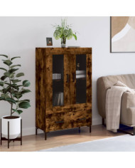 Buffet haut chêne fumé 69,5x31x115 cm bois d'ingénierie | Mobilier & Déco