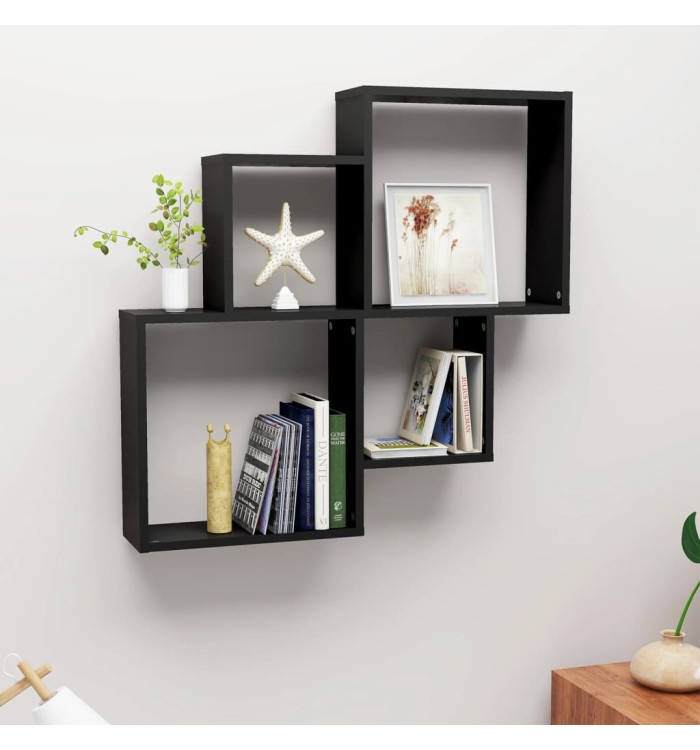 Étagère murale cube Noir 80x15x78,5 cm Bois d’ingénierie | Mobilier & Déco
