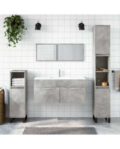 Armoire de bain avec miroir gris béton bois d'ingénierie | Mobilier & Déco