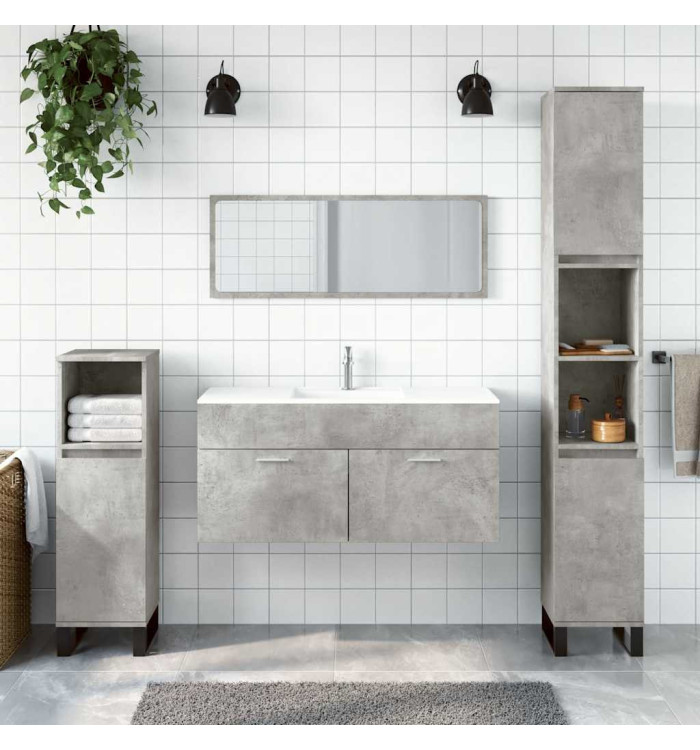 Armoire de bain avec miroir gris béton bois d'ingénierie | Mobilier & Déco