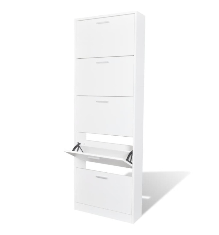 Meuble à chaussures en bois avec 5 compartiments Blanc | Mobilier & Déco