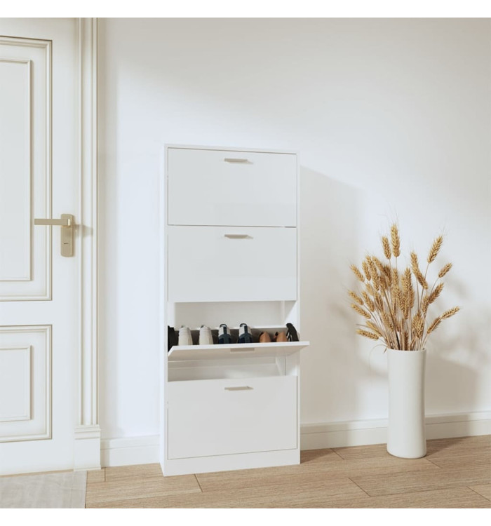 Armoire à chaussure Blanc brillant 59x17x150 cm Bois ingénierie | Mobilier & Déco