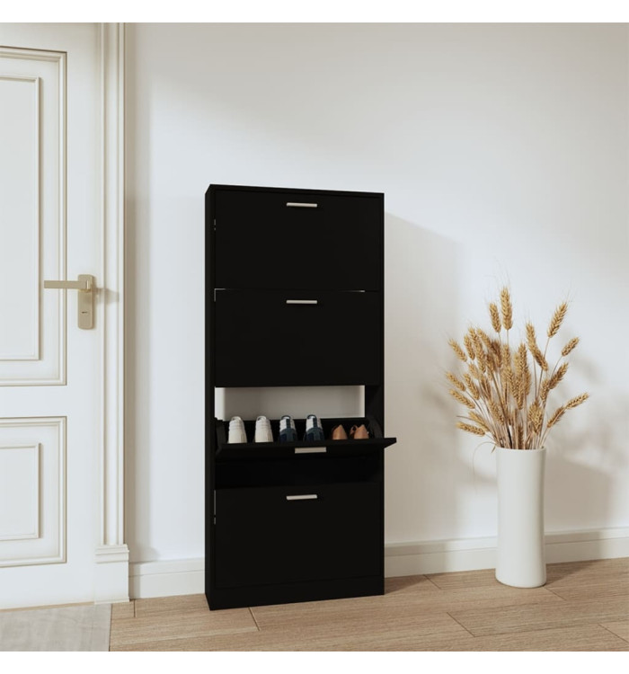 Armoire à chaussures Noir 59x17x150 cm Bois d'ingénierie | Mobilier & Déco
