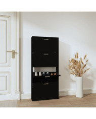 Armoire à chaussures Noir 59x17x150 cm Bois d'ingénierie | Mobilier & Déco