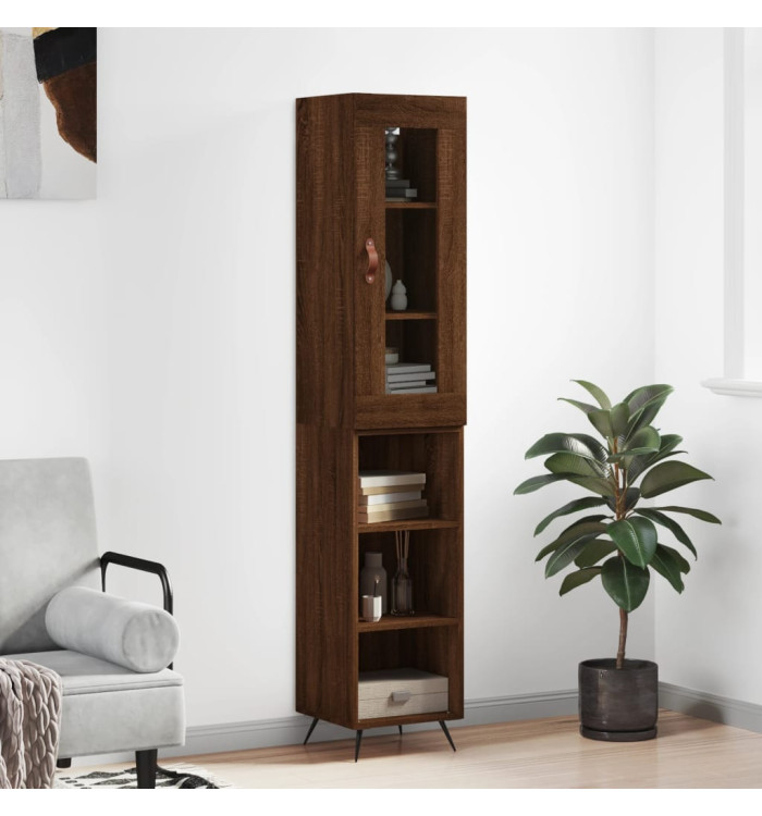 Buffet haut Chêne marron 34,5x34x180 cm Bois d'ingénierie | Mobilier & Déco