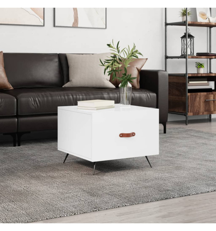 Table basse blanc brillant 50x50x40 cm bois d'ingénierie | Mobilier & Déco