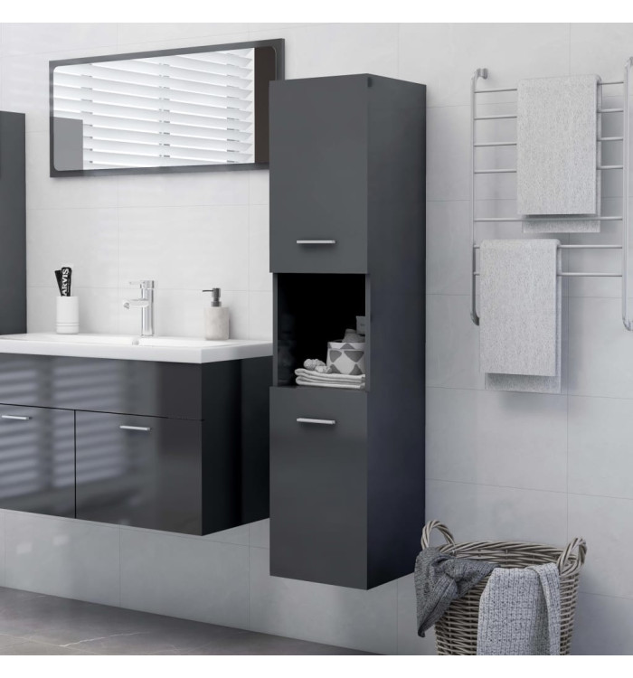 Armoire de salle de bain Gris brillant Bois d'ingénierie | Mobilier & Déco