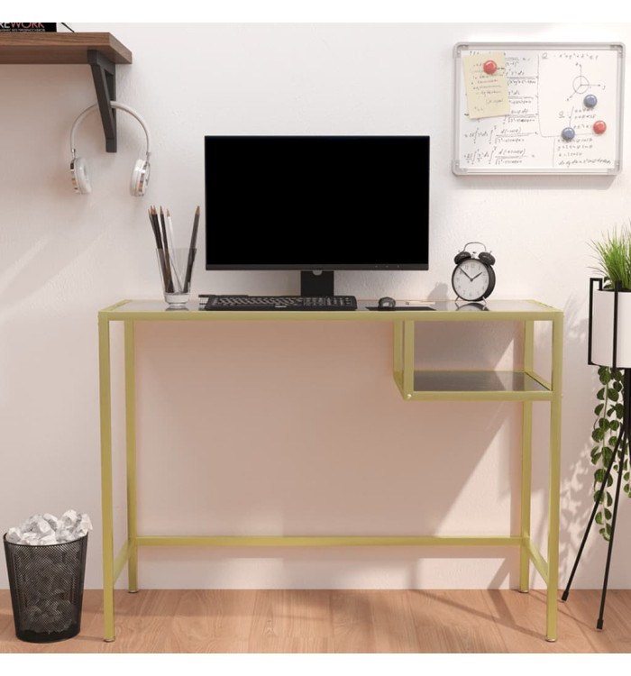 Bureau d'ordinateur Marbre noir 100x36x74 cm Verre trempé | Mobilier & Déco