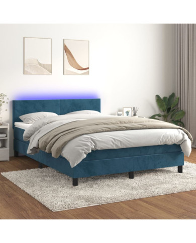 Sommier à lattes de lit avec matelas LED Bleu foncé 140x190 cm | Mobilier & Déco