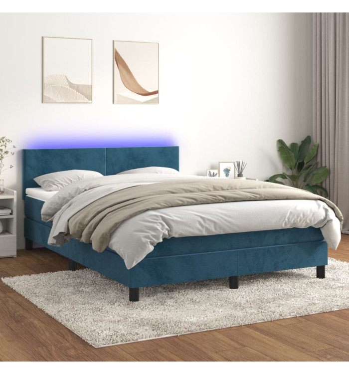 Sommier à lattes de lit avec matelas LED Bleu foncé 140x190 cm | Mobilier & Déco