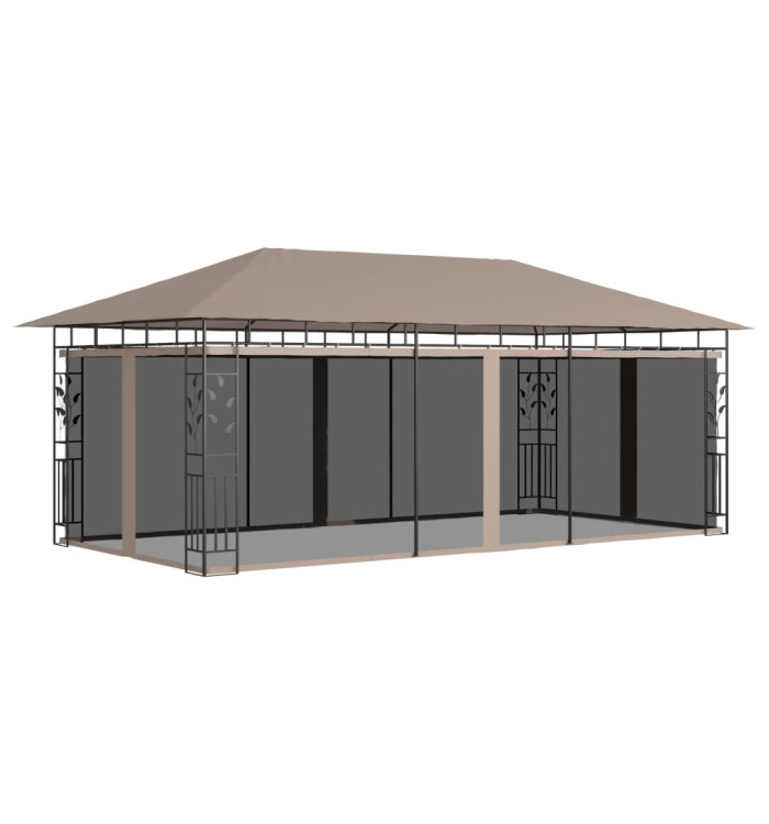 Belvédère avec moustiquaire 6x3x2,73 m Taupe 180 g/m² | Mobilier & Déco