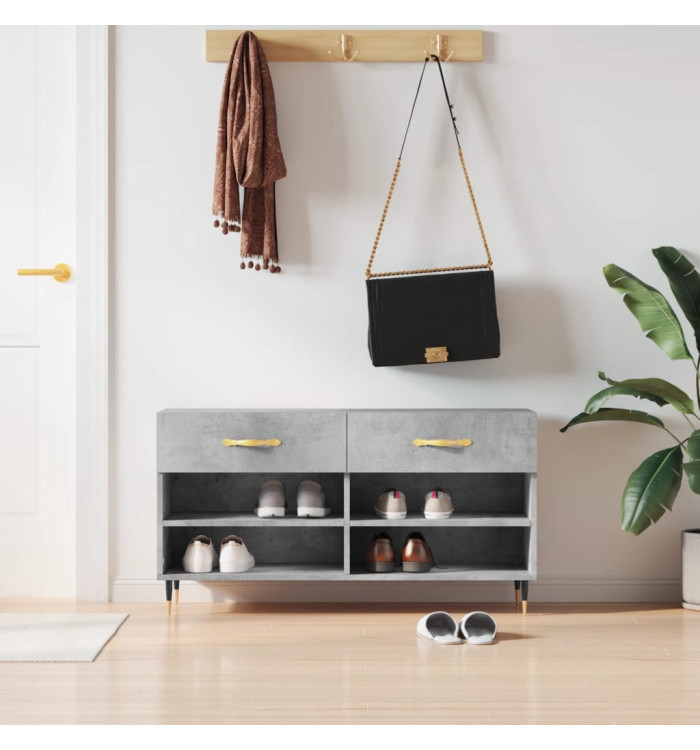 Banc à chaussures gris béton 102x35x55 cm bois d'ingénierie | Mobilier & Déco