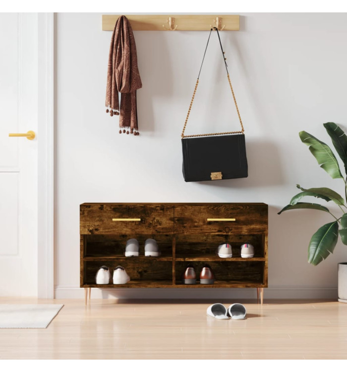 Banc à chaussures chêne fumé 102x35x55 cm bois d'ingénierie | Mobilier & Déco