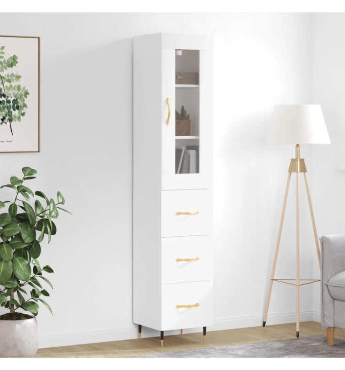 Buffet haut Blanc 34,5x34x180 cm Bois d'ingénierie | Mobilier & Déco