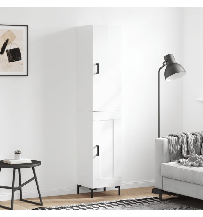 Buffet haut Blanc brillant 34,5x34x180 cm Bois d'ingénierie | Mobilier & Déco