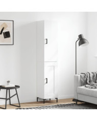 Buffet haut Blanc brillant 34,5x34x180 cm Bois d'ingénierie | Mobilier & Déco