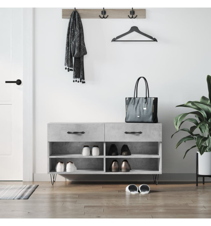 Banc à chaussures gris béton 102x35x55 cm bois d'ingénierie | Mobilier & Déco