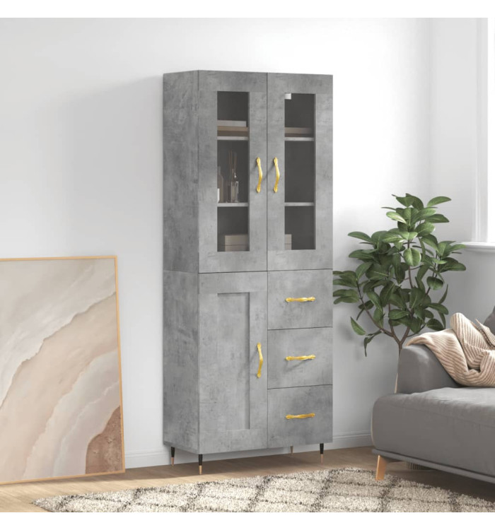 Buffet haut Gris béton 69,5x34x180 cm Bois d'ingénierie | Mobilier & Déco