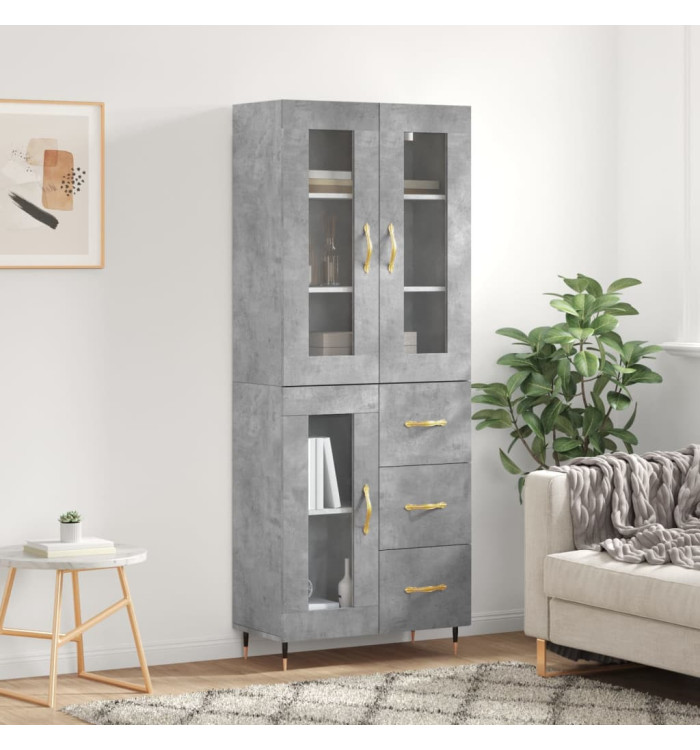 Buffet haut Gris béton 69,5x34x180 cm Bois d'ingénierie | Mobilier & Déco