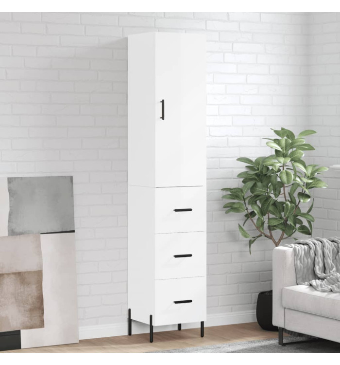 Buffet haut Blanc brillant 34,5x34x180 cm Bois d'ingénierie | Mobilier & Déco