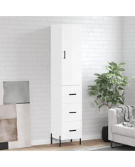 Buffet haut Blanc brillant 34,5x34x180 cm Bois d'ingénierie | Mobilier & Déco