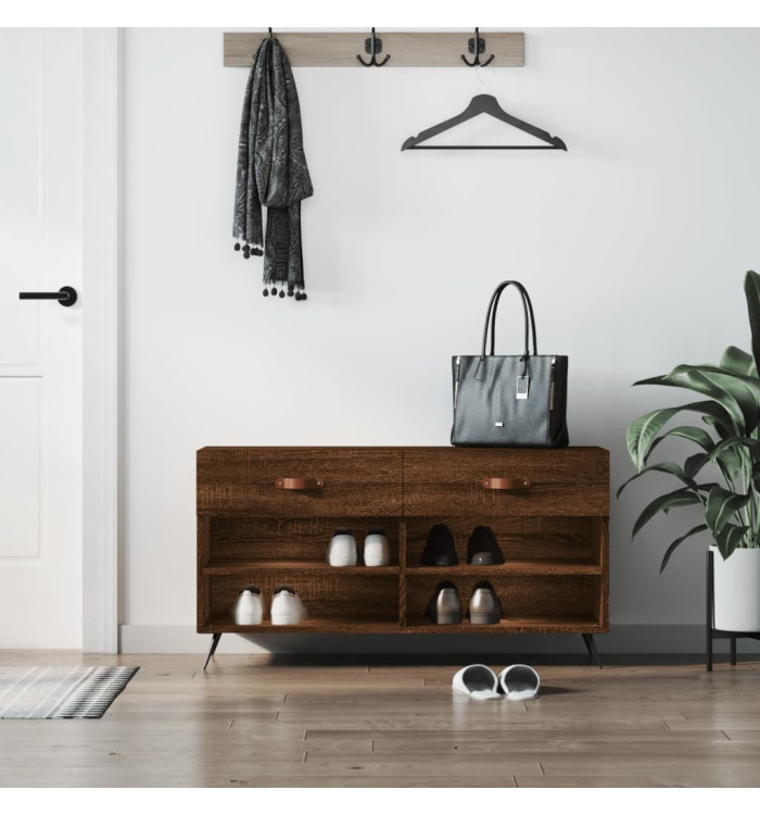 Banc à chaussures chêne marron 102x35x55 cm bois d'ingénierie | Mobilier & Déco