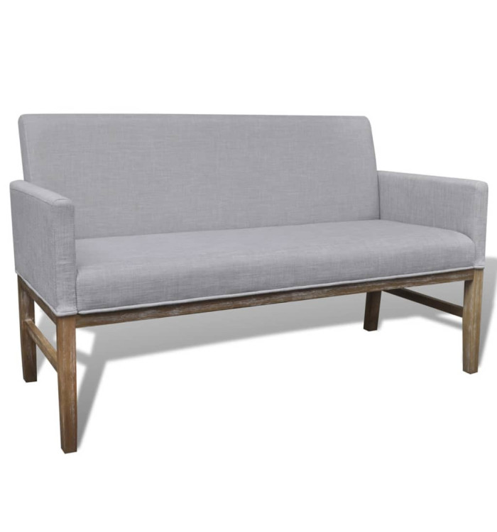 Banc avec coussin rembourré tissu hévéa gris clair | Mobilier & Déco