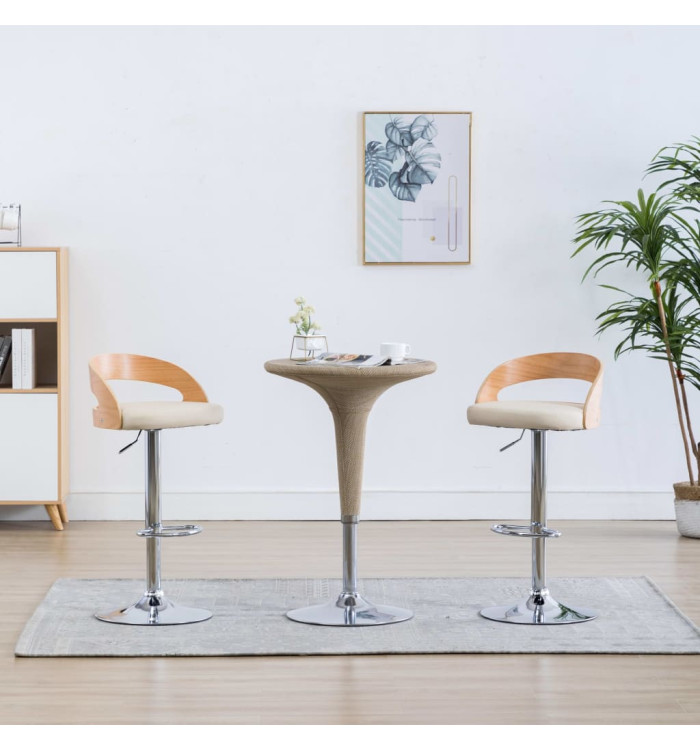 Tabourets de bar lot de 2 crème similicuir et bois courbé | Mobilier & Déco