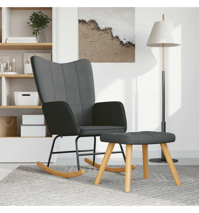 Chaise à bascule avec tabouret Gris foncé Tissu | Mobilier & Déco