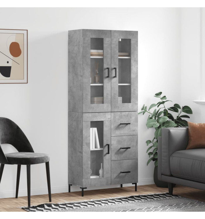 Buffet haut Gris béton 69,5x34x180 cm Bois d'ingénierie | Mobilier & Déco