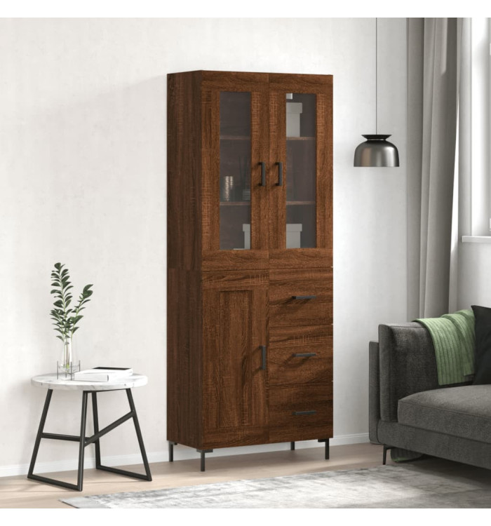 Buffet haut Chêne marron 69,5x34x180 cm Bois d'ingénierie | Mobilier & Déco