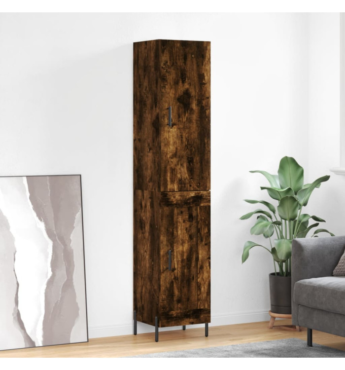 Buffet haut Chêne fumé 34,5x34x180 cm Bois d'ingénierie | Mobilier & Déco