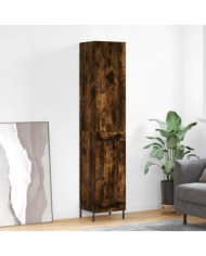 Buffet haut Chêne fumé 34,5x34x180 cm Bois d'ingénierie | Mobilier & Déco