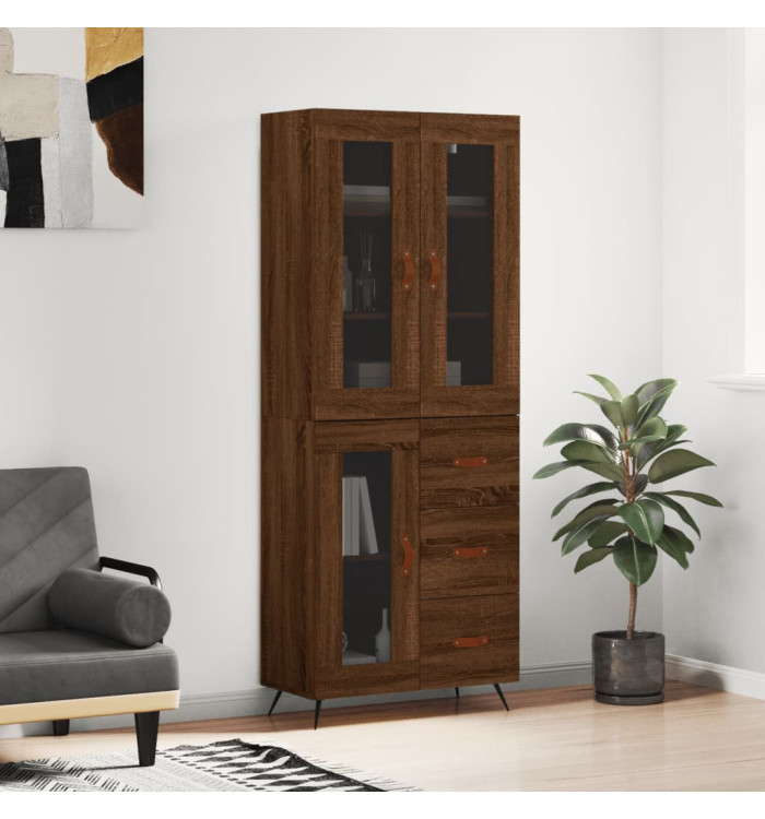 Buffet haut Chêne marron 69,5x34x180 cm Bois d'ingénierie | Mobilier & Déco