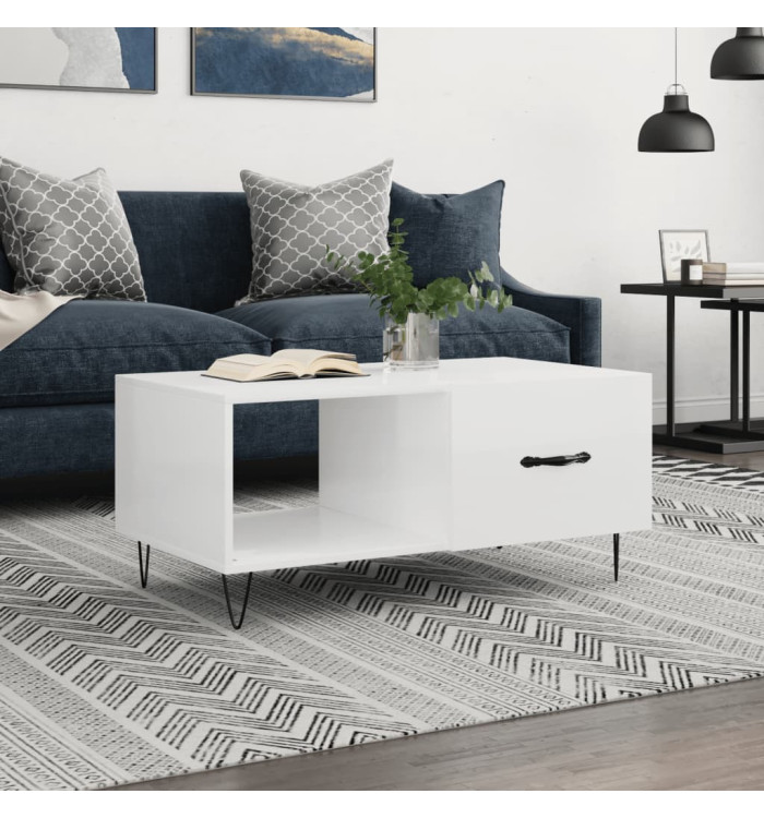 Table basse Blanc brillant 90x50x40 cm Bois d'ingénierie | Mobilier & Déco