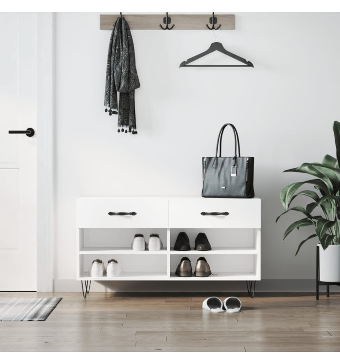 Banc à chaussures blanc brillant 102x35x55 cm bois d'ingénierie | Mobilier & Déco