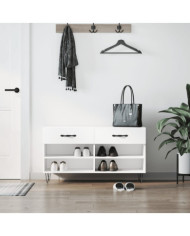 Banc à chaussures blanc brillant 102x35x55 cm bois d'ingénierie | Mobilier & Déco