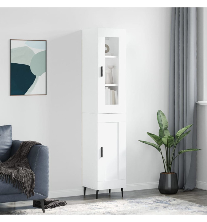 Buffet haut Blanc 34,5x34x180 cm Bois d'ingénierie | Mobilier & Déco
