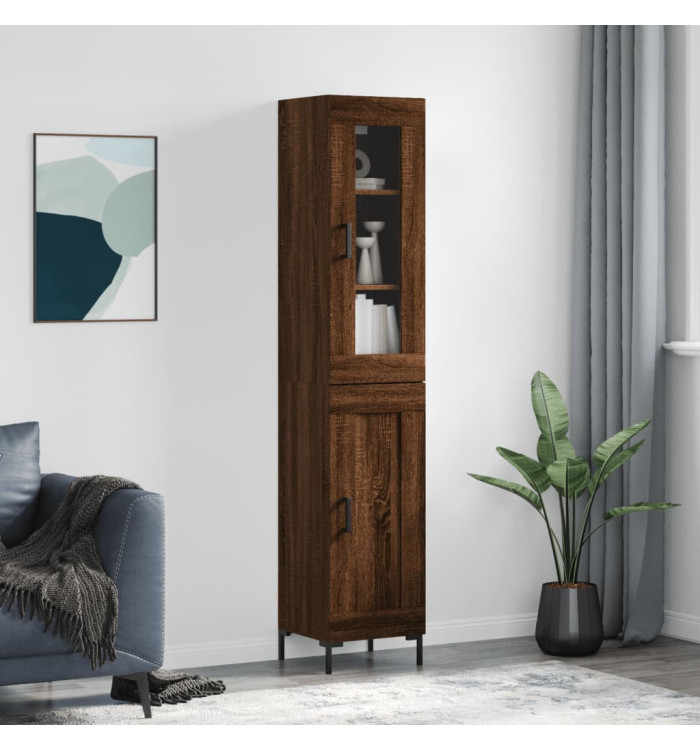 Buffet haut Chêne marron 34,5x34x180 cm Bois d'ingénierie | Mobilier & Déco