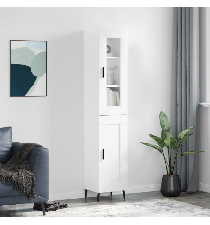 Buffet haut Blanc brillant 34,5x34x180 cm Bois d'ingénierie | Mobilier & Déco