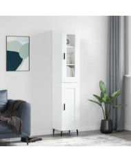 Buffet haut Blanc brillant 34,5x34x180 cm Bois d'ingénierie | Mobilier & Déco