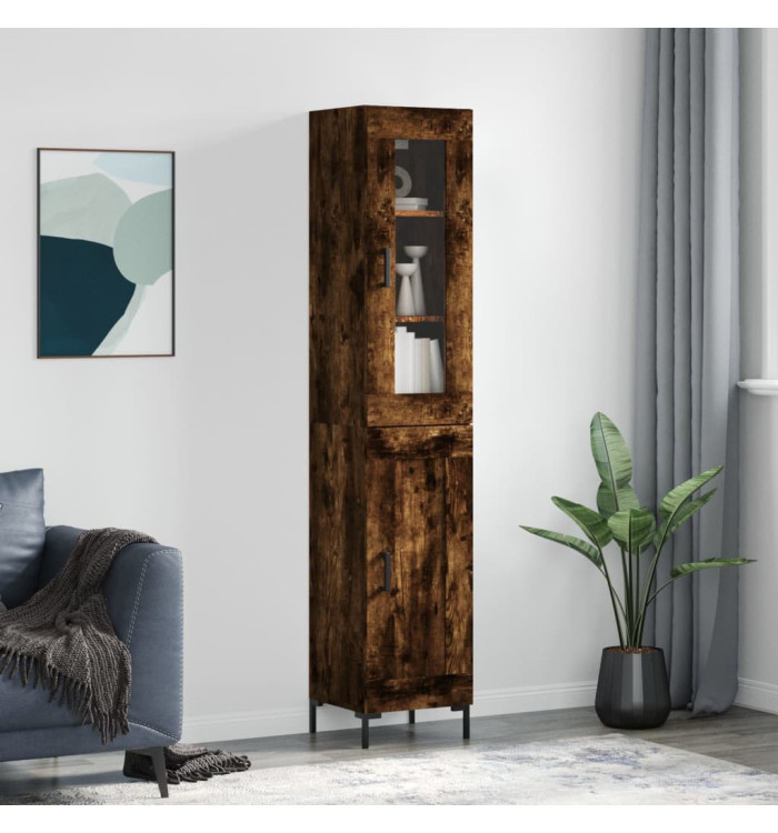 Buffet haut Chêne fumé 34,5x34x180 cm Bois d'ingénierie | Mobilier & Déco