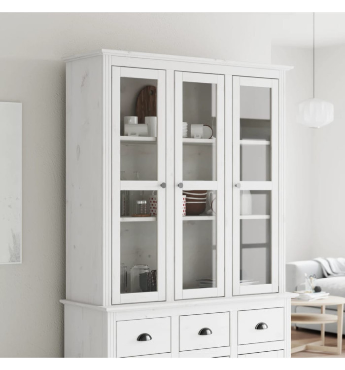 Armoire avec portes vitrées BODO blanc bois de pin massif | Mobilier & Déco